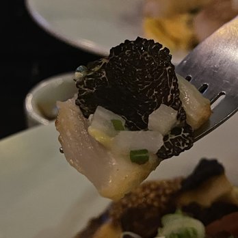 L’appart - Close up - Hamachi crudo c love scallop x black truffle - French Near Me - Los Angeles, California