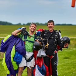 Seven Hills Skydivers of Madison - Aaron and Brian after their jump