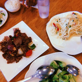 Green Tea Restaurant - Bok Choy in Garlic Sauce & Sour and Spicy Shredded Potato - Seafood Near Me - Stony Brook, New York