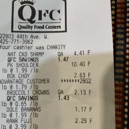 a receipt for a quality food center a receipt for a quality food center