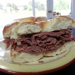 Abrams Bakery - Steamed Montreal smoked meat on a fresh bagel or bun topped with our homemade mayo.