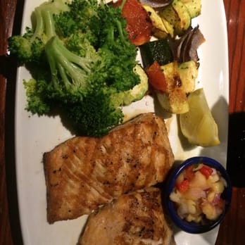 Red Lobster - Fresh salmon of the day with broccoli, roasted veggies, and pineapple salsa. Delicious!! - Seafood Near Me - Ontario, California Red Lobster - Fresh salmon of the day with broccoli, roasted veggies, and pineapple salsa. Delicious!! - Seafood Near Me - Ontario, California