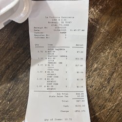 La Victoria Carniceria - Receipt