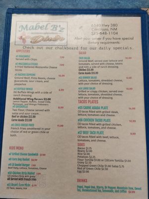 Menu photo 2 Mabel B'z Diner Carrizozo, NM Menu photo 2 Mabel B'z Diner Carrizozo, NM