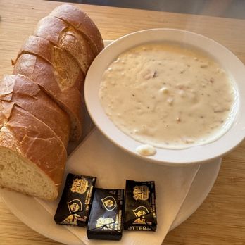 Grotto Fish Market - Old Fisherman's Grotto Famous Clam Chowder with warm bread and butter (Oct 2025) - Seafood Near Me - Monterey, California Grotto Fish Market - Old Fisherman's Grotto Famous Clam Chowder with warm bread and butter (Oct 2025) - Seafood Near Me - Monterey, California