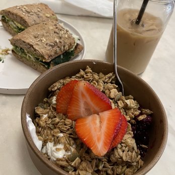 Slate Cafe - Maple Walnut Granola (as is. They use a 0% green yogurt) Avo and Whites Sandwich - Cafes Near Me - New York, New York