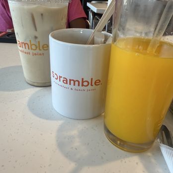 Scramble, a breakfast & lunch joint - Our drinks Fresh squeezed OJ, clean chai on ice - Breakfast & Brunch Near Me - Tempe, Arizona Scramble, a breakfast & lunch joint - Our drinks Fresh squeezed OJ, clean chai on ice - Breakfast & Brunch Near Me - Tempe, Arizona