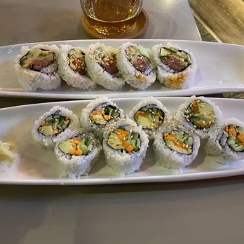 Aoki Sushi & Grill - Spicey tuna roll and a vegetable roll. - Japanese Near Me - Seattle, Washington