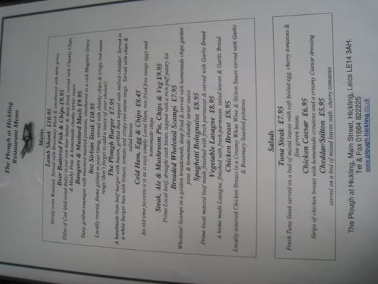 Menu photo 1 The Plough Inn Loughborough, LEC