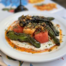 Bellwether Bar - Shishito peppers and melon with yogurt and chili crisp