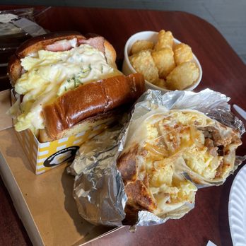 Egg Happiness - bacon & egg toast, spicy pork burrito, tater tots - Korean Near Me - Dublin, California