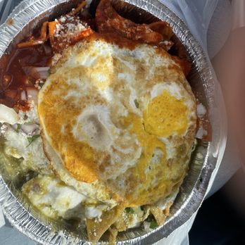 Miss Chilaquiles - My chilaquiles, over hard eggs with no meat and red and green sauce. - Food Trucks Near Me - Riverside, California Miss Chilaquiles - My chilaquiles, over hard eggs with no meat and red and green sauce. - Food Trucks Near Me - Riverside, California