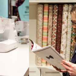 The Make Den - More fabrics from Art Gallery, and a shot of our Janome cover seamer - love this machine for sewing knits with!!