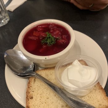 Veselka - Vegetarian borscht was shocking delicious. Eat it with the bread and sour cream! - Ukrainian Near Me - New York, New York Veselka - Vegetarian borscht was shocking delicious. Eat it with the bread and sour cream! - Ukrainian Near Me - New York, New York