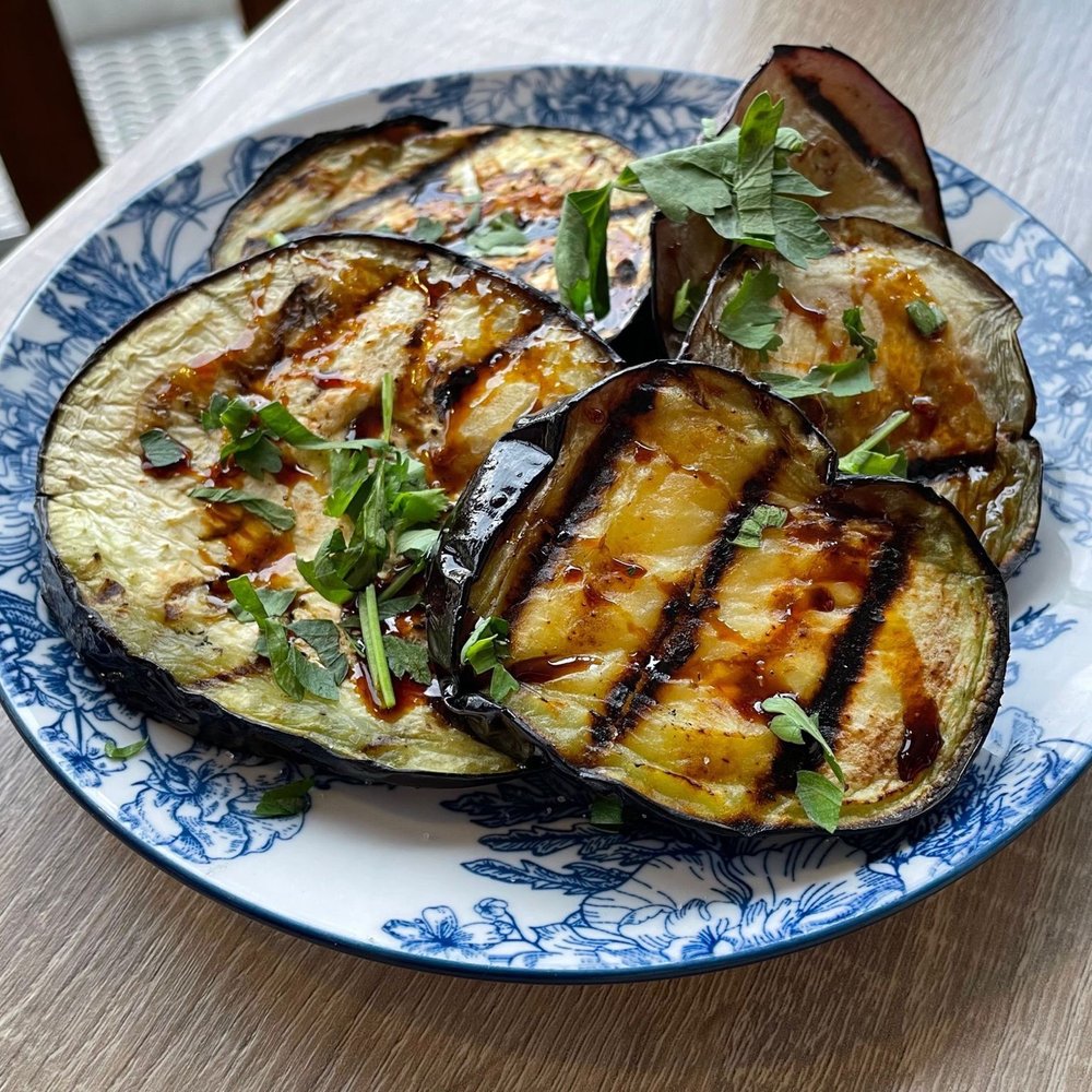 The Kitchen - Grilled eggplant with blackstrap molasses ($10.00) - Basque Near Me - Penticton, British Columbia The Kitchen - Grilled eggplant with blackstrap molasses ($10.00) - Basque Near Me - Penticton, British Columbia