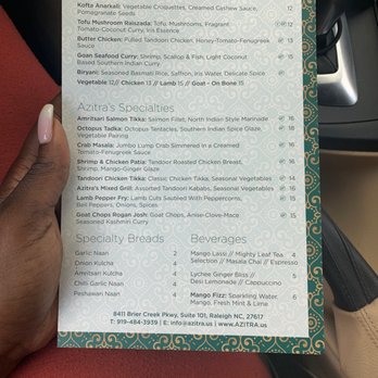 Azitra - Menu 2 - Indian Near Me - Raleigh, North Carolina