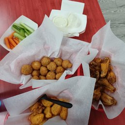 Carrots and celery, ranch, mushrooms, bone-in wings, and meatless wings. Carrots and celery, ranch, mushrooms, bone-in wings, and meatless wings.