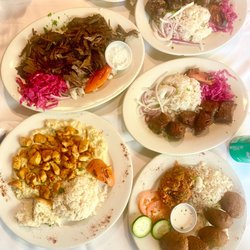 Pasha - Ali nazik with chicken, shawarma kebab, lamb shish kebab, and falafel plate