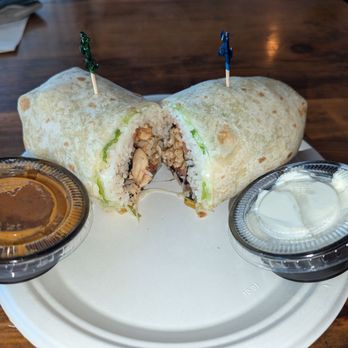 Public Cafe - Chicken rice wrap with spicy dip and sour cream. - Coffee & Tea Near Me - Chatham, Massachusetts Public Cafe - Chicken rice wrap with spicy dip and sour cream. - Coffee & Tea Near Me - Chatham, Massachusetts