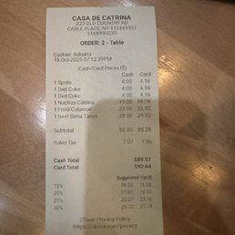 The menu says $20 for fried calamari and they charged $23 on the bill without informing us!