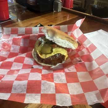 Pit Stop Bar & Grill - 1/2 Lb. Angus Burger with Cheese - American Near Me - Bowling Green, Kentucky Pit Stop Bar & Grill - 1/2 Lb. Angus Burger with Cheese - American Near Me - Bowling Green, Kentucky