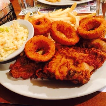 Pompton Queen Diner - Honey dipped fries chicken garnished with onion rings. A side of French fries and coleslaw. - Diners Near Me - Pompton Plains, New Jersey