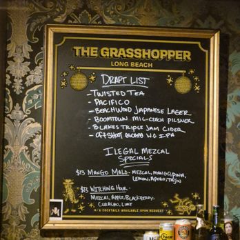 The Grasshopper - this board changes *constantly*, but they always have a board like this, with a drink of the day (what I usually get) - Cocktail Bars Near Me - Long Beach, California The Grasshopper - this board changes *constantly*, but they always have a board like this, with a drink of the day (what I usually get) - Cocktail Bars Near Me - Long Beach, California