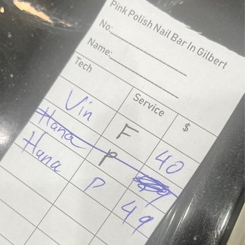 Pink Polish Nails Bar - My bill, showing they tried to overcharge me. - Nail Salons Near Me - Gilbert, Arizona