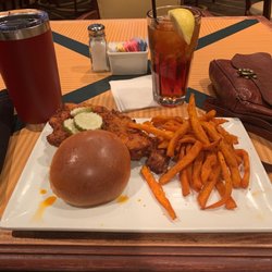 The Athletic Club - My delicious lunch - hot chicken sandwich and sweet potato fries