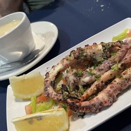 Grilled octopus and avegolemono soup Grilled octopus and avegolemono soup
