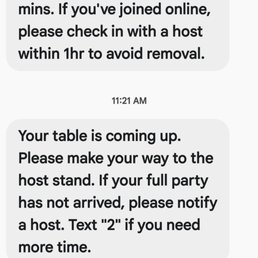 Here is the text message strand from the restaurant, note the times Here is the text message strand from the restaurant, note the times