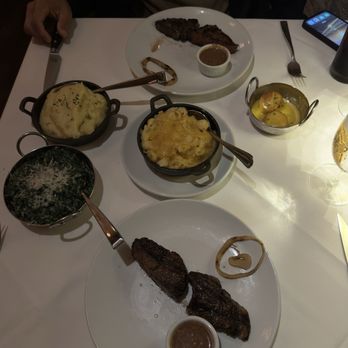Oak Steakhouse - Mac and cheese, whipped potatoes, creamed spinach and ribeye - Steakhouses Near Me - Charleston, South Carolina