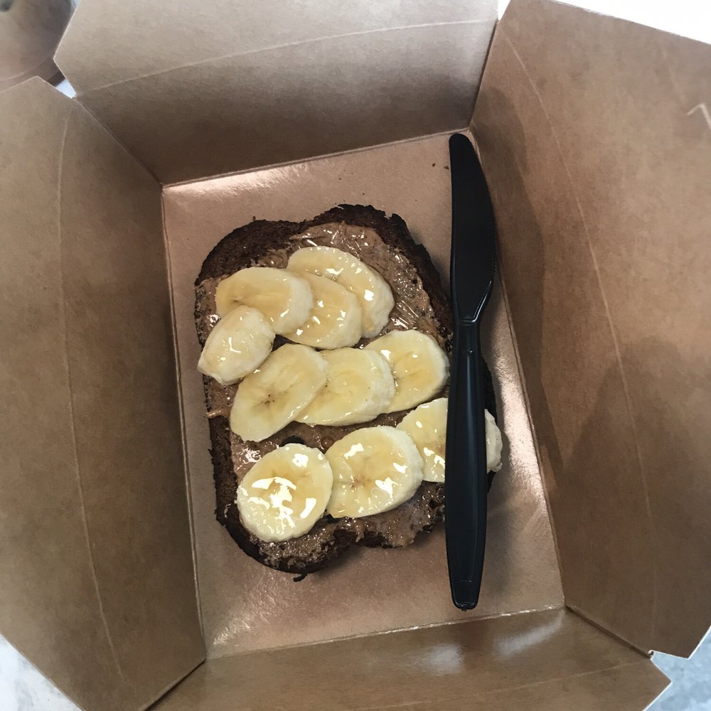 Brot Coffee - Squawnana toast: toasted squaw, almond butter, banana, Honey - Coffee & Tea Near Me - Orange, California Brot Coffee - Squawnana toast: toasted squaw, almond butter, banana, Honey - Coffee & Tea Near Me - Orange, California