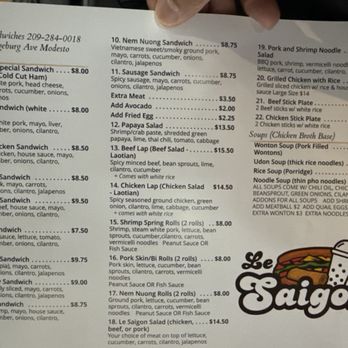 Le Saigon - Menu Page 1 - Sandwiches Near Me - Modesto, California Le Saigon - Menu Page 1 - Sandwiches Near Me - Modesto, California