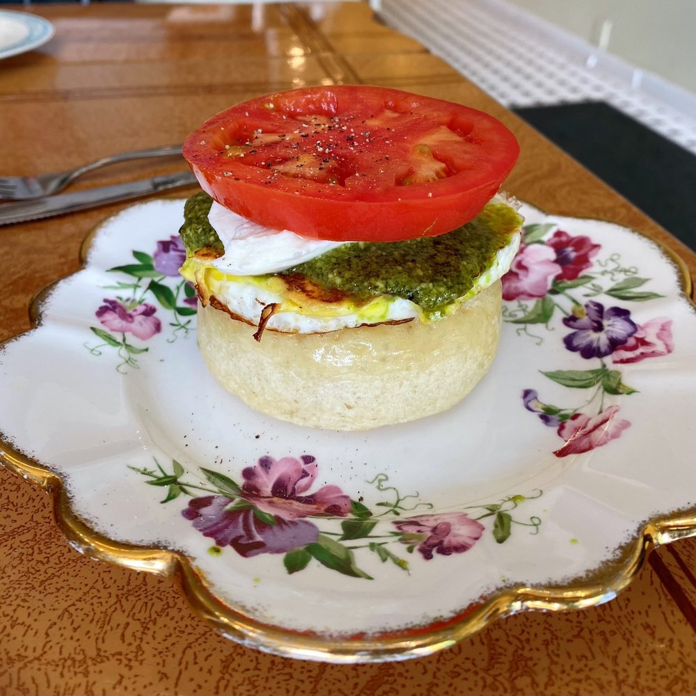 CRUMPETS - fried egg with pesto, mozzarella & tomato - Cafes Near Me - Rochester, New York