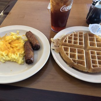 Theo's Pancake House - Belgian waffle combo with sausage links. - American Near Me - Myrtle Beach, South Carolina