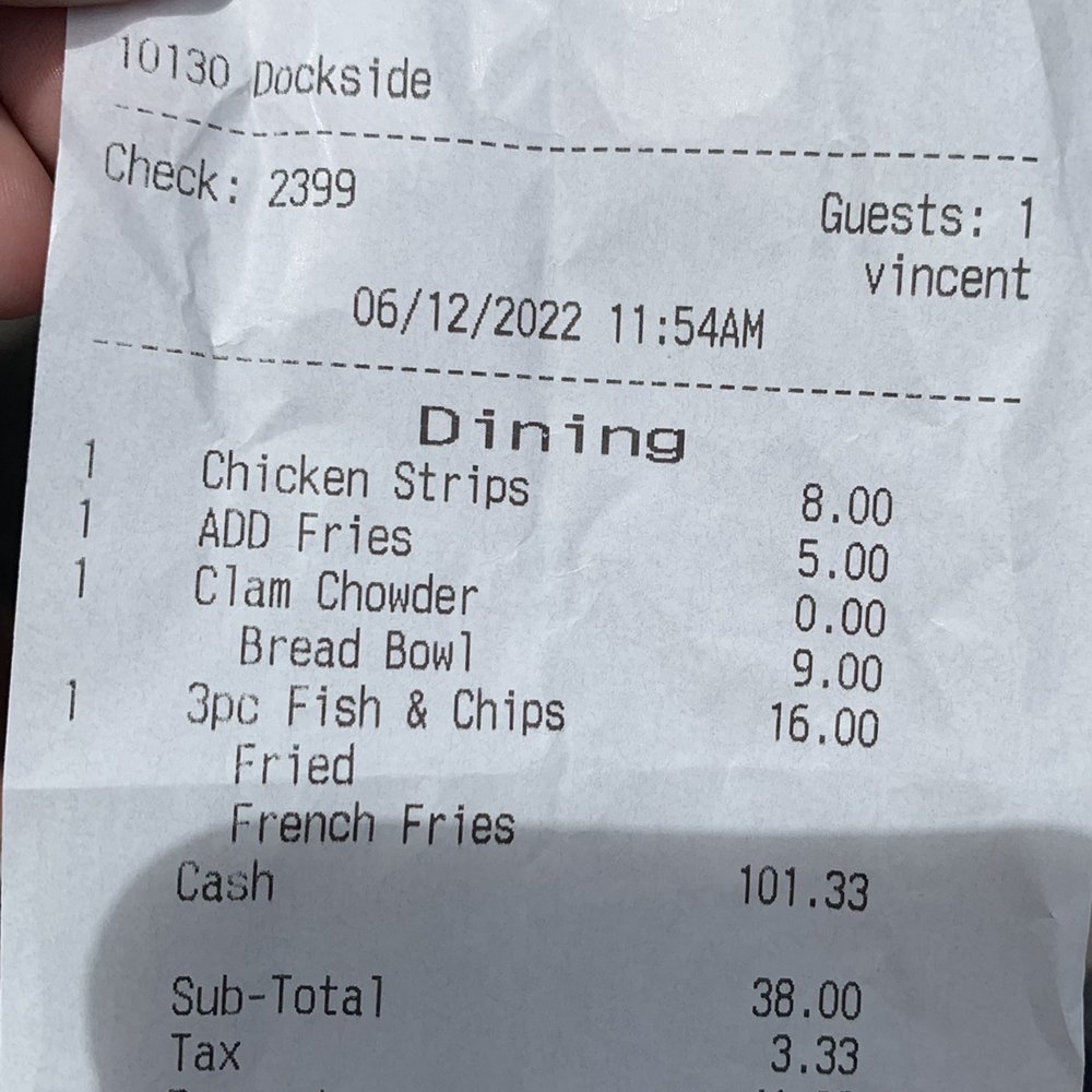 Tognazzini's Dockside Too - Receipt - Seafood Near Me - Morro Bay, California Tognazzini's Dockside Too - Receipt - Seafood Near Me - Morro Bay, California