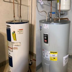Home Advantage Plumbing Services - Before; 30 gallon electric whirlpool
After; 50 gallon Bradford White with mixing valve and expansion tank... 6 year warranty!!