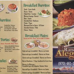 Taqueria Rancho Alegre - Menu (Front)