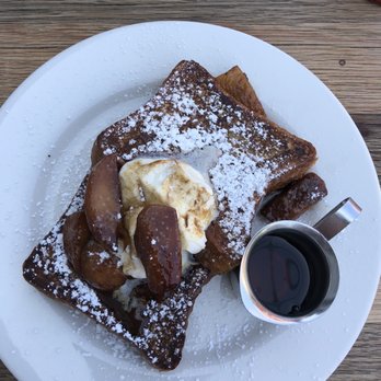 Plow - Custard French toast with caramelized pears, vanilla mascarpone cream, and real maple syrup - Breakfast & Brunch Near Me - San Francisco, California Plow - Custard French toast with caramelized pears, vanilla mascarpone cream, and real maple syrup - Breakfast & Brunch Near Me - San Francisco, California