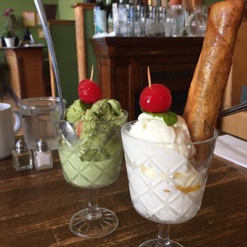 Anchalee Thai Cuisine - Green tea and Fried banana with Coconut ice cream. - Thai Near Me - Berkeley, California Anchalee Thai Cuisine - Green tea and Fried banana with Coconut ice cream. - Thai Near Me - Berkeley, California