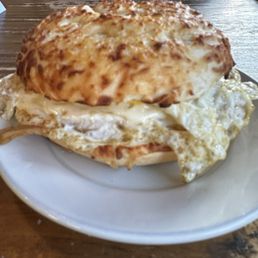 Bacon egg and cheese sandwich on Asiago Bagel Bacon egg and cheese sandwich on Asiago Bagel