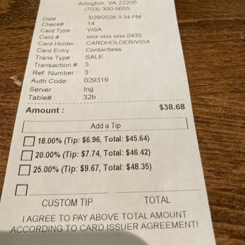 Soul Thai Kitchen & Bar - "Suggested tip" on total? (pet peeve) - Thai Near Me - Arlington, Virginia