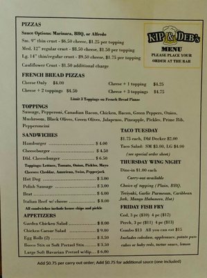 Menu photo 2 Kip & Deb's Tavern Sharon, WI Menu photo 2 Kip & Deb's Tavern Sharon, WI