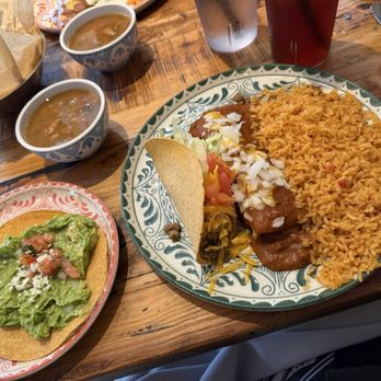 Blue Goose Cantina - $12! "Pick 3" meal. Taco packed full of beef, beef enchiladas, guacamole tostado, rice, charro beans. - Tex-Mex Near Me - Plano, Texas Blue Goose Cantina - $12! "Pick 3" meal. Taco packed full of beef, beef enchiladas, guacamole tostado, rice, charro beans. - Tex-Mex Near Me - Plano, Texas