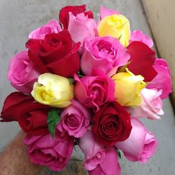 Floricultura Guimarães - Buquê de rosas estilo noiva, com cores mistas.