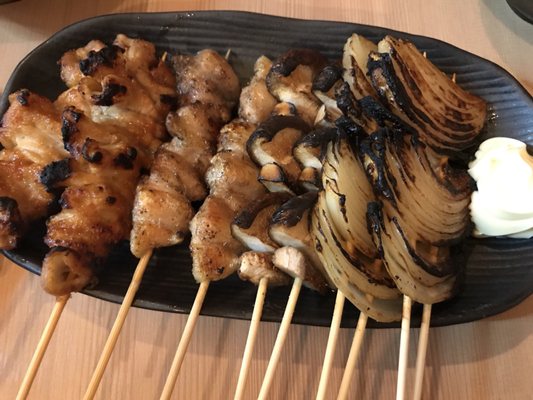 Photo of 恵比寿横丁 - Shibuya, 13, JP. Chicken and onion skewers