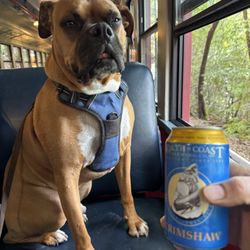 Skunk Train Northspur Station - Toasting the dogs 1st train ride