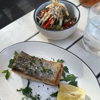 The Well - Sustainably-sourced Seared Salmon and Crispy Brussels Sprouts - Gluten-Free Near Me - Austin, Texas The Well - Sustainably-sourced Seared Salmon and Crispy Brussels Sprouts - Gluten-Free Near Me - Austin, Texas