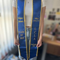 Ink And Stitch - UCLA Sash, embroidered with my name, major and minor.